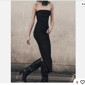 Zara Black Strapless Denim Midi Dress (Size M)